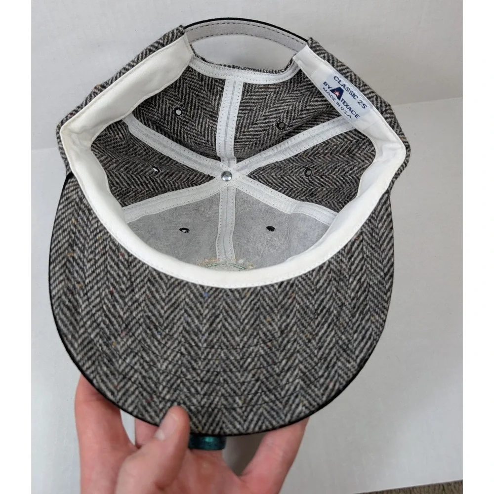 Vintage Stonewall PA Golf Hat Wool Gray Herringbone Wool USA Made Cow Logo